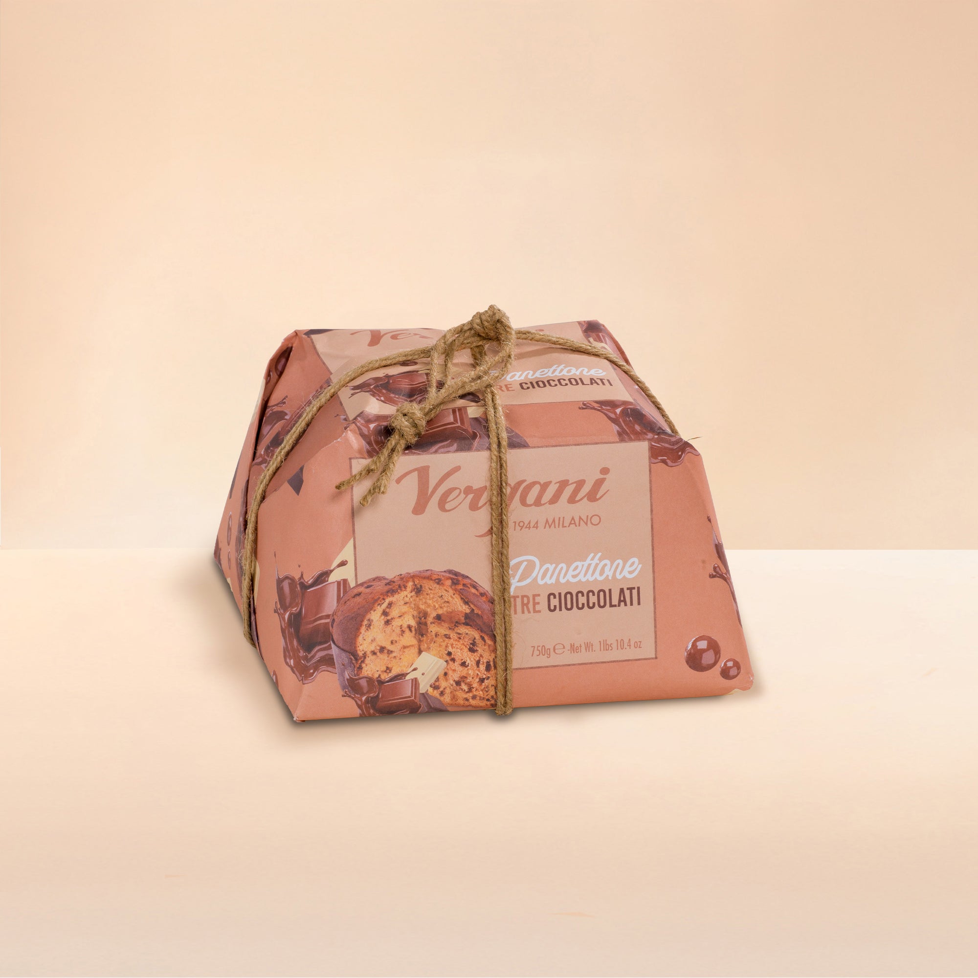 6pz PANETTONE AI TRE CIOCCOLATI, incartato a mano Pasticceria Vergani 750g